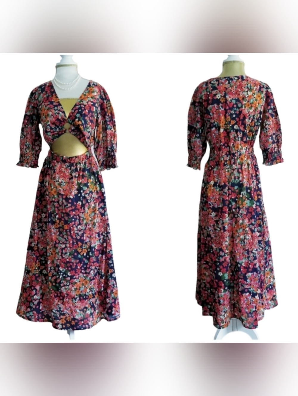 Boho Dress Floral Twist-Front Cut-Out Midi Dress NWT
